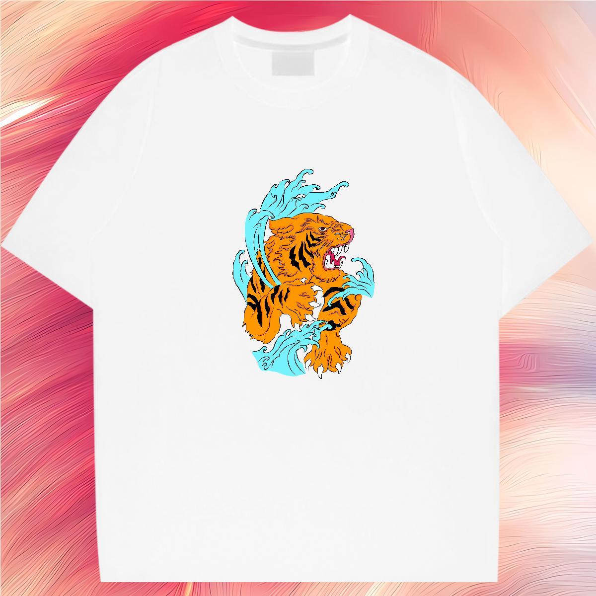 Man T Shirts 100% Cotton 230g tiger Daily Outfit Breathable Short Sleeve Plus Size Custom Men Tops Tees Designer Free Shipping Polos