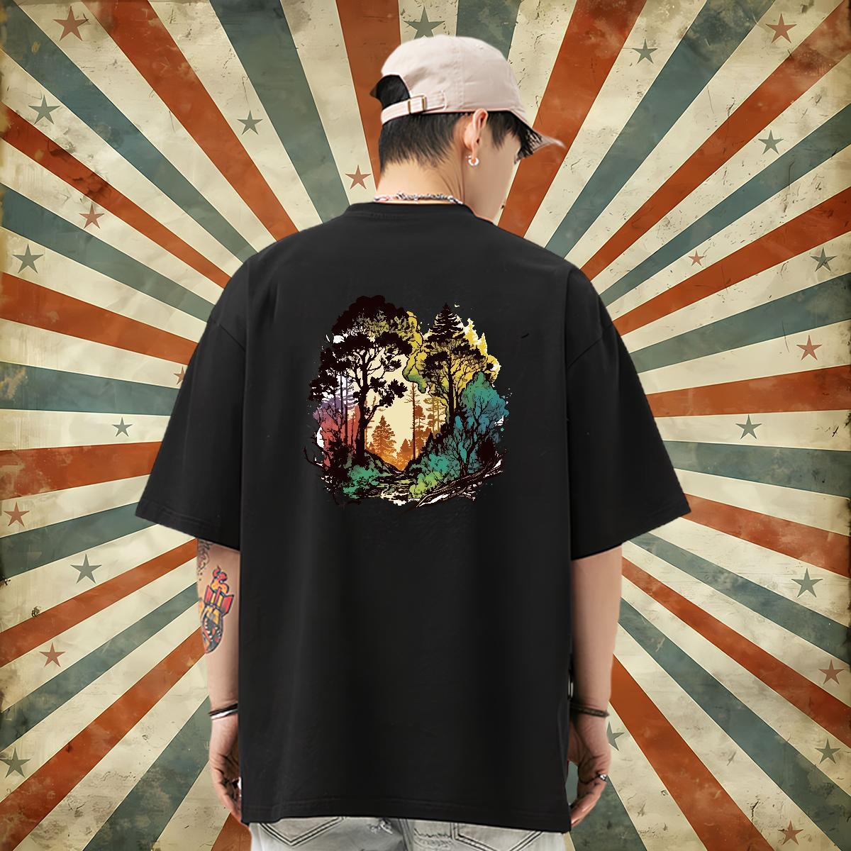 DIY T-Shirts for Men 230g 100% Cotton tree Street Casual Top Tees Crew Neck Breathable Designer Men Tees Graphic