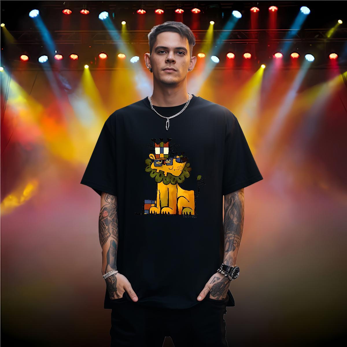 T Shirt For Man 100% Cotton 230g lion Spring Summer Breathable Crew Neck Anime Tshirt for Man Woman New Arrival Soft Polos