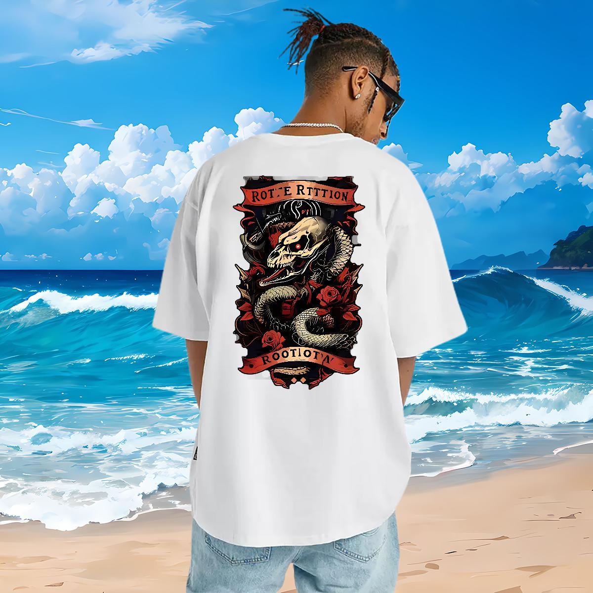 Stylist T Shirts Men 230g Pure Cotton snake Hip Hop Street Tees Shirts Breathable Soft Classic Men Clothes T-Shirt Black Oversized