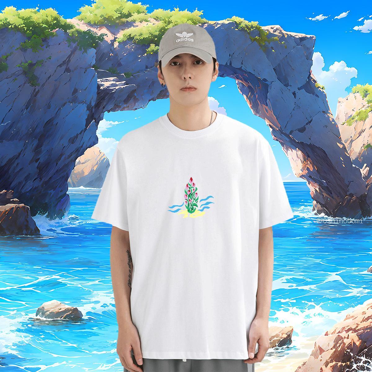 T-Shirts for Men 230g Cotton flower Anime Printing Street Pure Cotton Floral Print Men Tshirts Free Shipping Classic Tops Tees