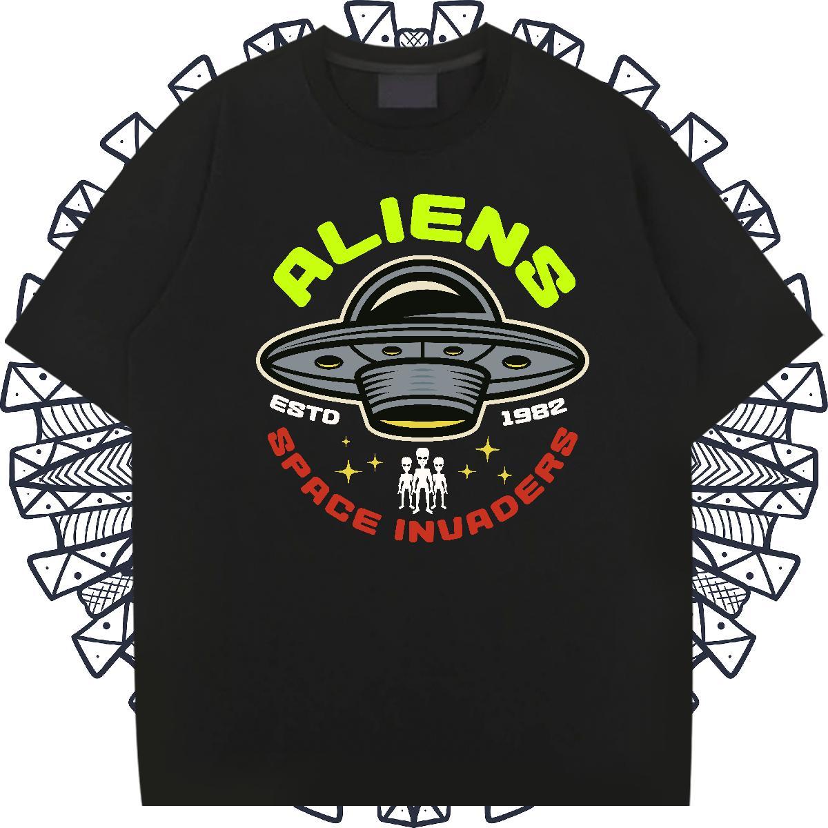 Free Shipping Tshirts 230g Pure Cotton Anime Printing Street UFO Skull O Neck Short Sleeves Designer T shirt Polos