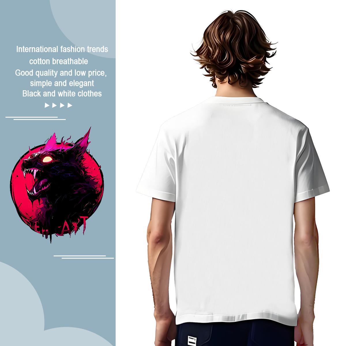 Soft Tshirts 100% Cotton 230g wolf T-Shirts for Men Spring Summer Breathable Short Sleeve Oversized 3XL 4XL Casual New Top Tees