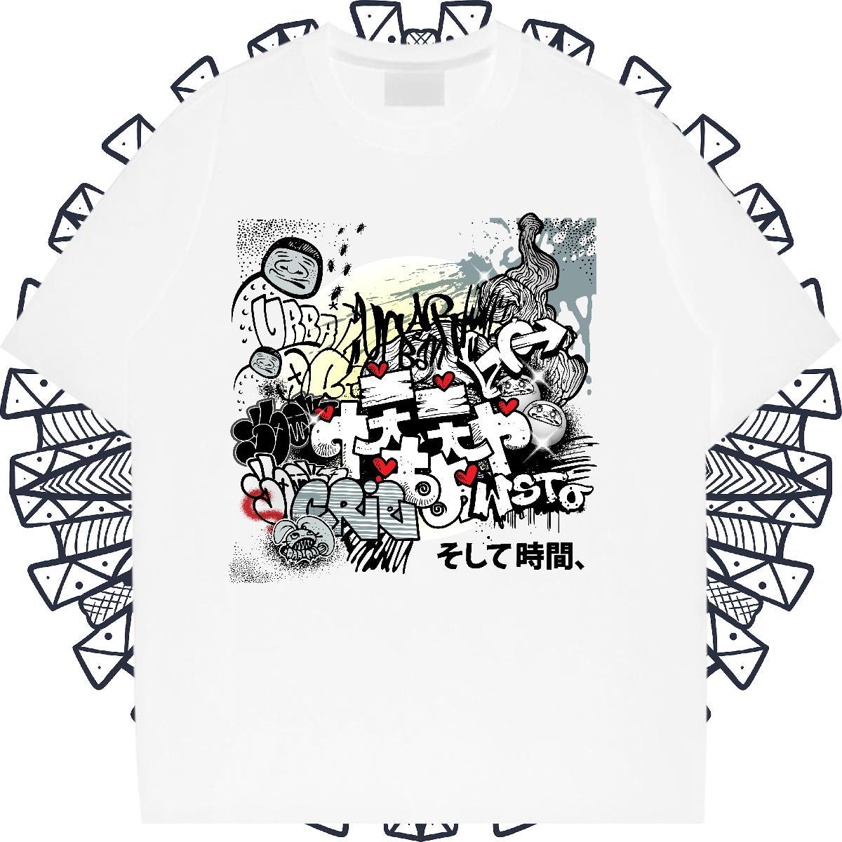 Free Shipping Lady T shirt 230g Pure Cotton painting Street Casual T-Shirts for Women Breathable Crew Neck Skull Tees