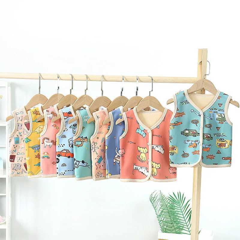 Autumn winter new double-sided baby vest plush thick childrens coat cartoon cute girl baby vestW240724