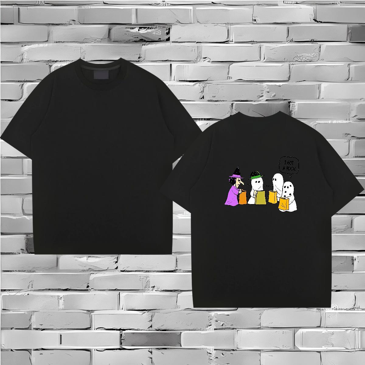 2024 Summer T Shirts Men 100% Cotton 230g halloween Hip Hop Street Tees Breathable Short Sleeve Classic Mens Tshirts DIY Printed
