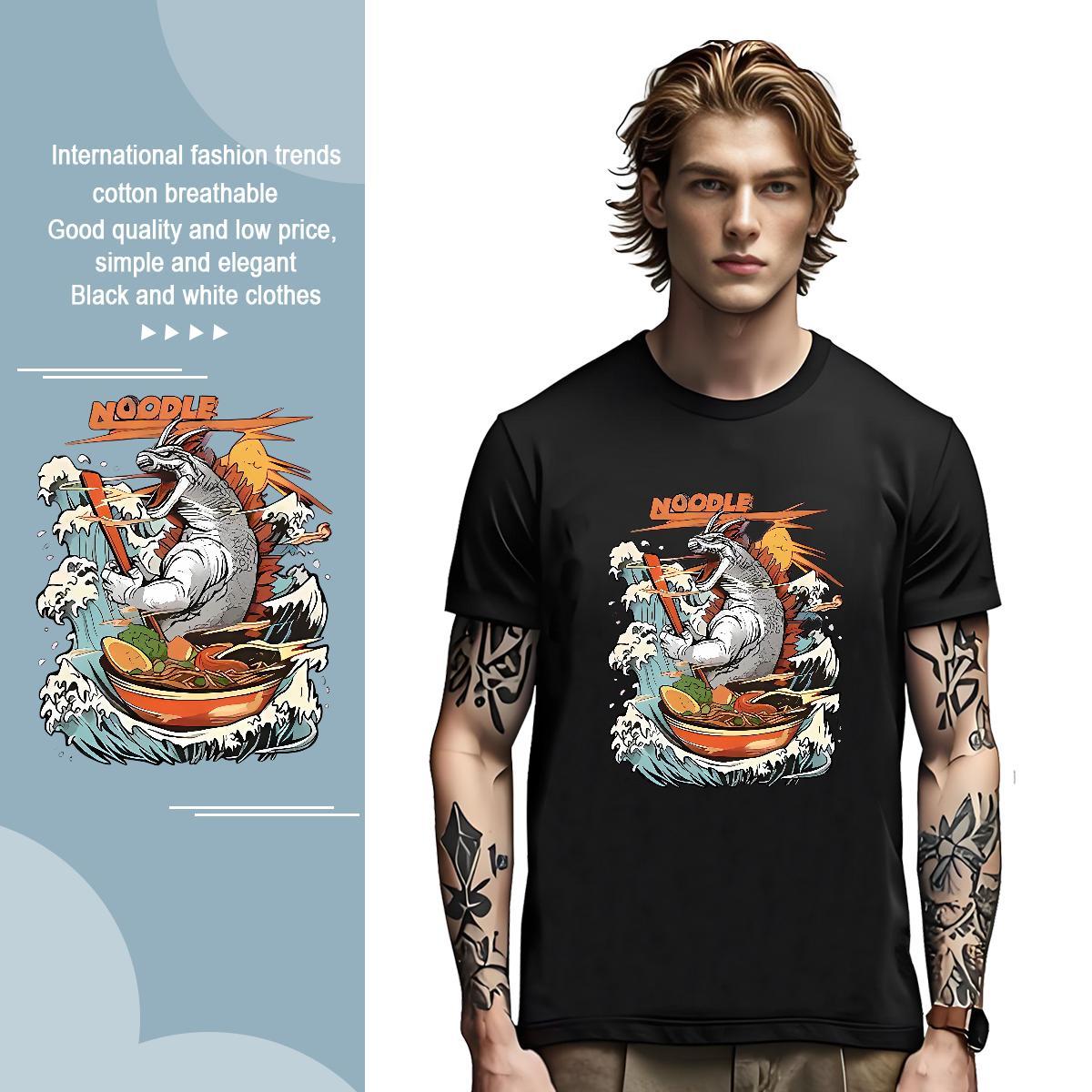 Comfortable Men Clothes T-Shirt 100% Cotton 230g dinosaur T-Shirts for Men Home Outdoor Pure Cotton Anime Print Classic Casual Tops Tees