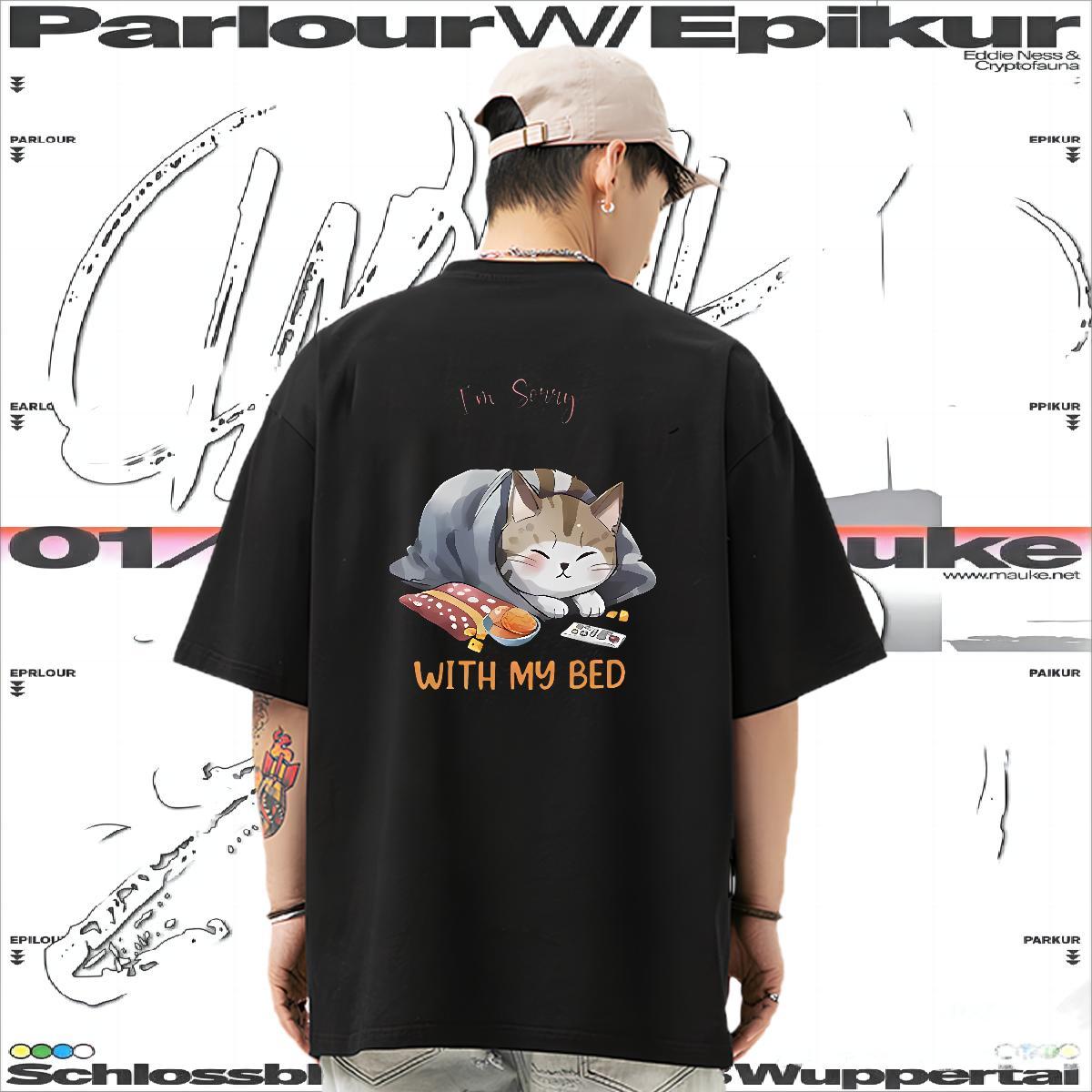 Designer Fashion T Shirt For Man 230g Cotton cat High Street Hip Hop Tees O Neck Short Sleeves Cool Design Men Clothes T-Shirt Plus Size Cartoon