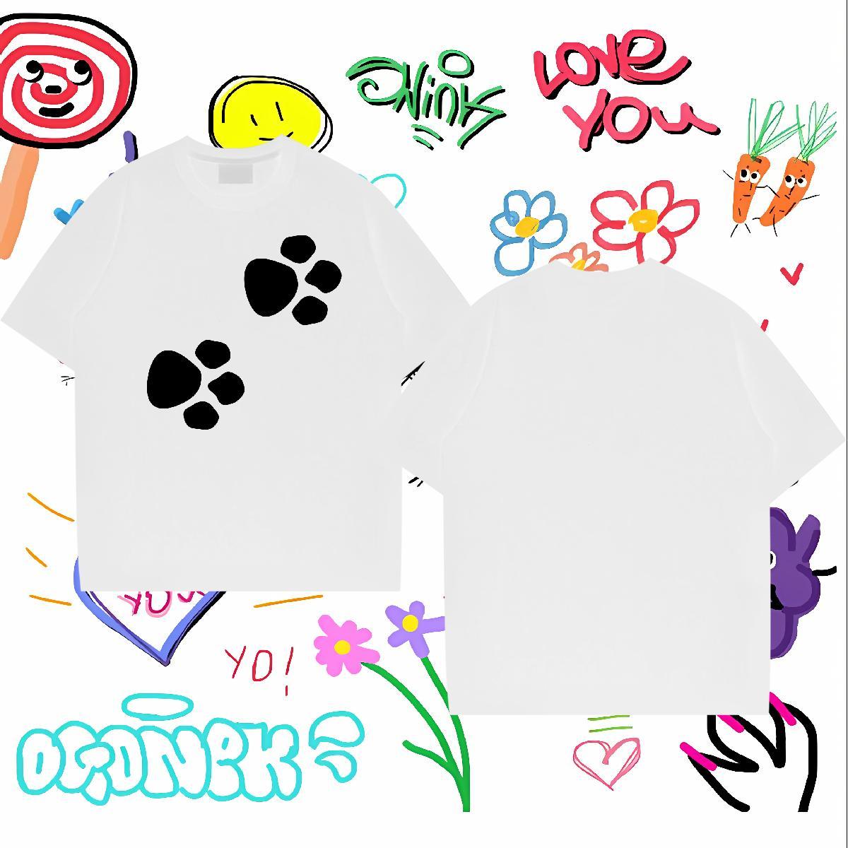 2024 Man T Shirts 230g Pure Cotton dog's paw Daily Outfit Tops Short Sleeve O-Neck Brand Couples T Shirts Graphic