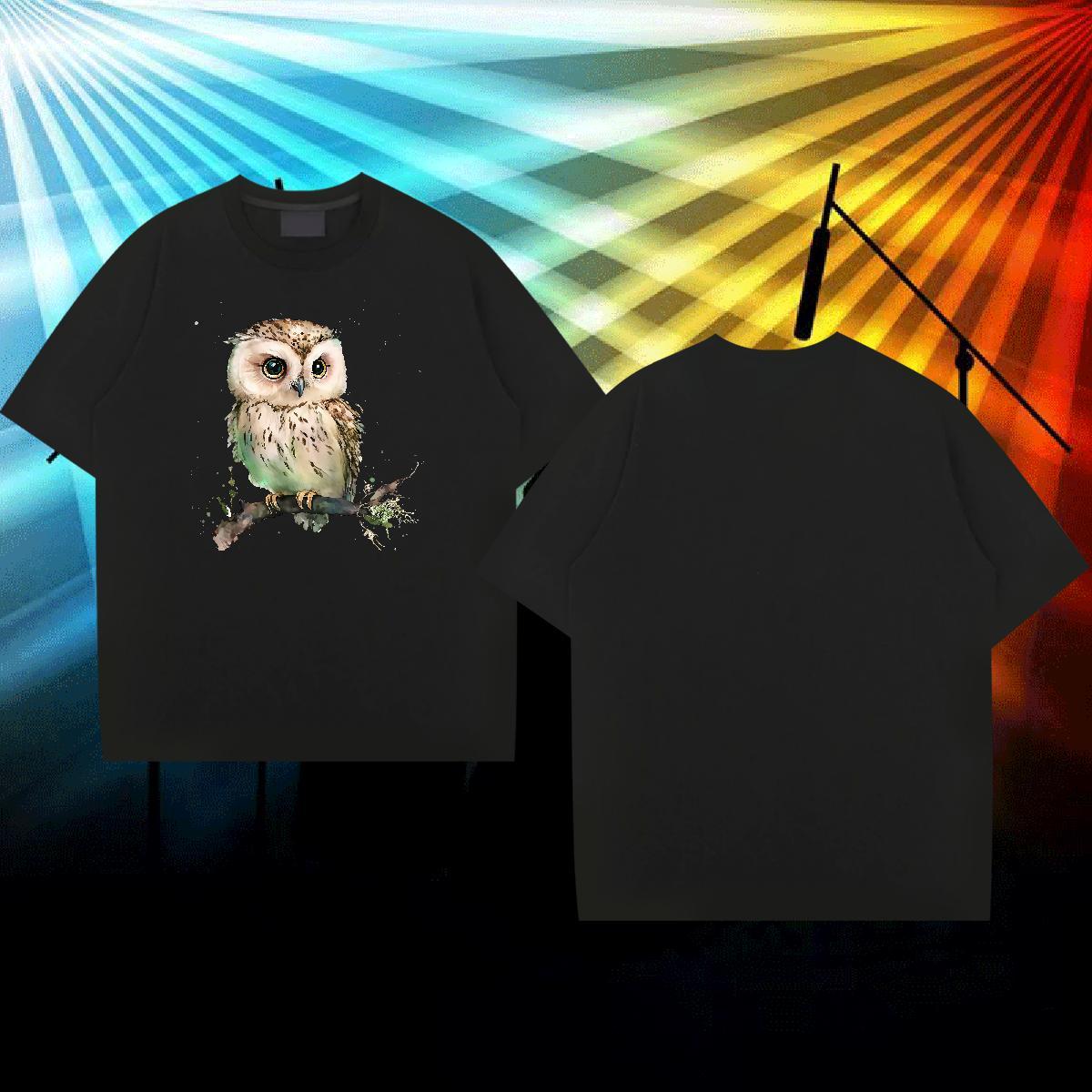 Custom Men T Shirts 100% Cotton 230g Owl Hip Hop Wear Breathable Crew Neck Loose Men Tees Plus Size Custom