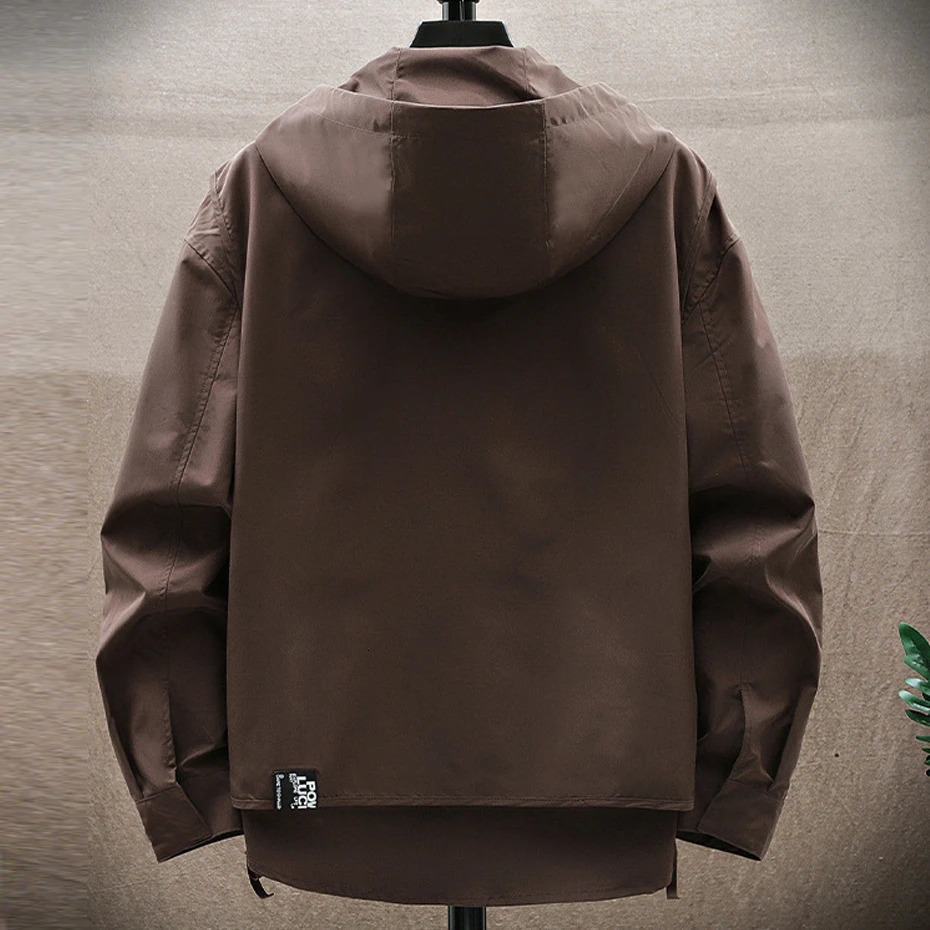 Vintage Windbreak Jacket Men Hooded Coat Plus Fashion Casual Solid Color Jackets Big Size 7Xl Coats Male 240806