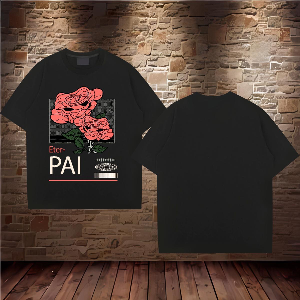 New Designer T-Shirts for Men 230g 100% Cotton flower Summer Casual Clothes O-Neck Short Sleeve Wholesale Men Clothes T-Shirt Anime