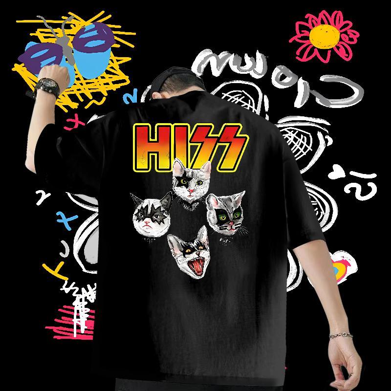 Customized T Shirt For Man 230g 100% Cotton cat Beach Clothings Breathable Short Sleeve Classic Tshirt for Man Woman Black White