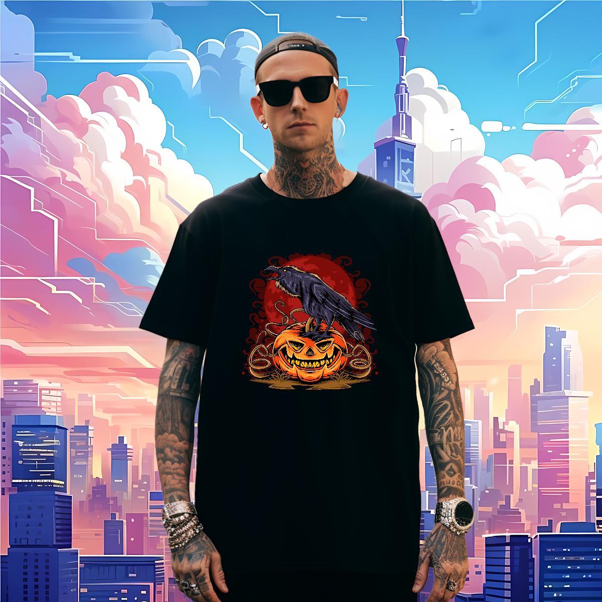 T-Shirts for Men 230g 100% Cotton pumpkin Home Outdoor Breathable Graphic Men Tees Fashion Loose Fit Clothes