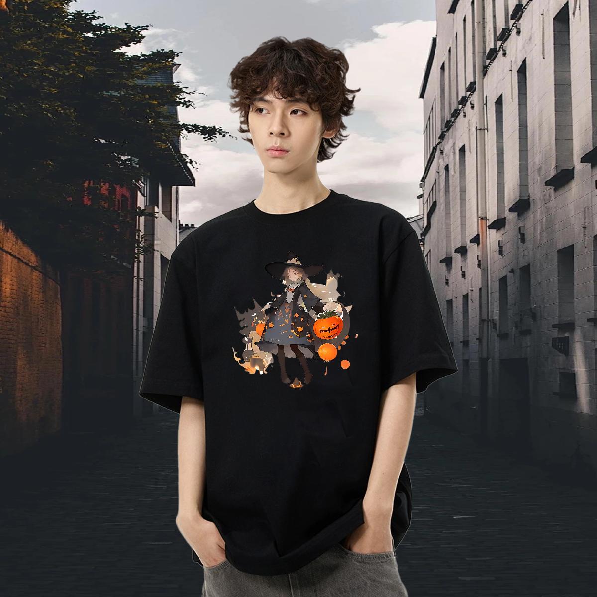 Fashion New T-Shirts for Men 230g Cotton halloween Summer Casual Tees Breathable Short Sleeve Unisex Men Tees Graphic