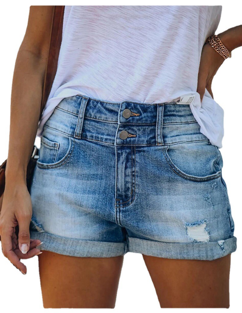 Ladies' stretch denim shorts, trendy high waisted hot pants