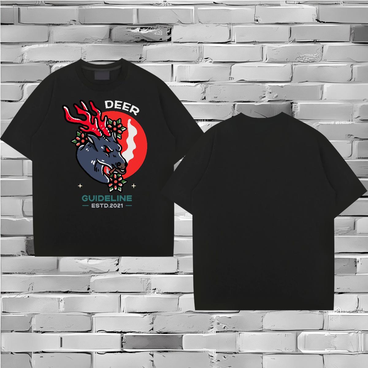 Stylist T-Shirts 230g Cotton Deer High Street Hip Hop Tee Shirt O-Neck Short Sleeve Wholesale Tshirts Custom Big Size