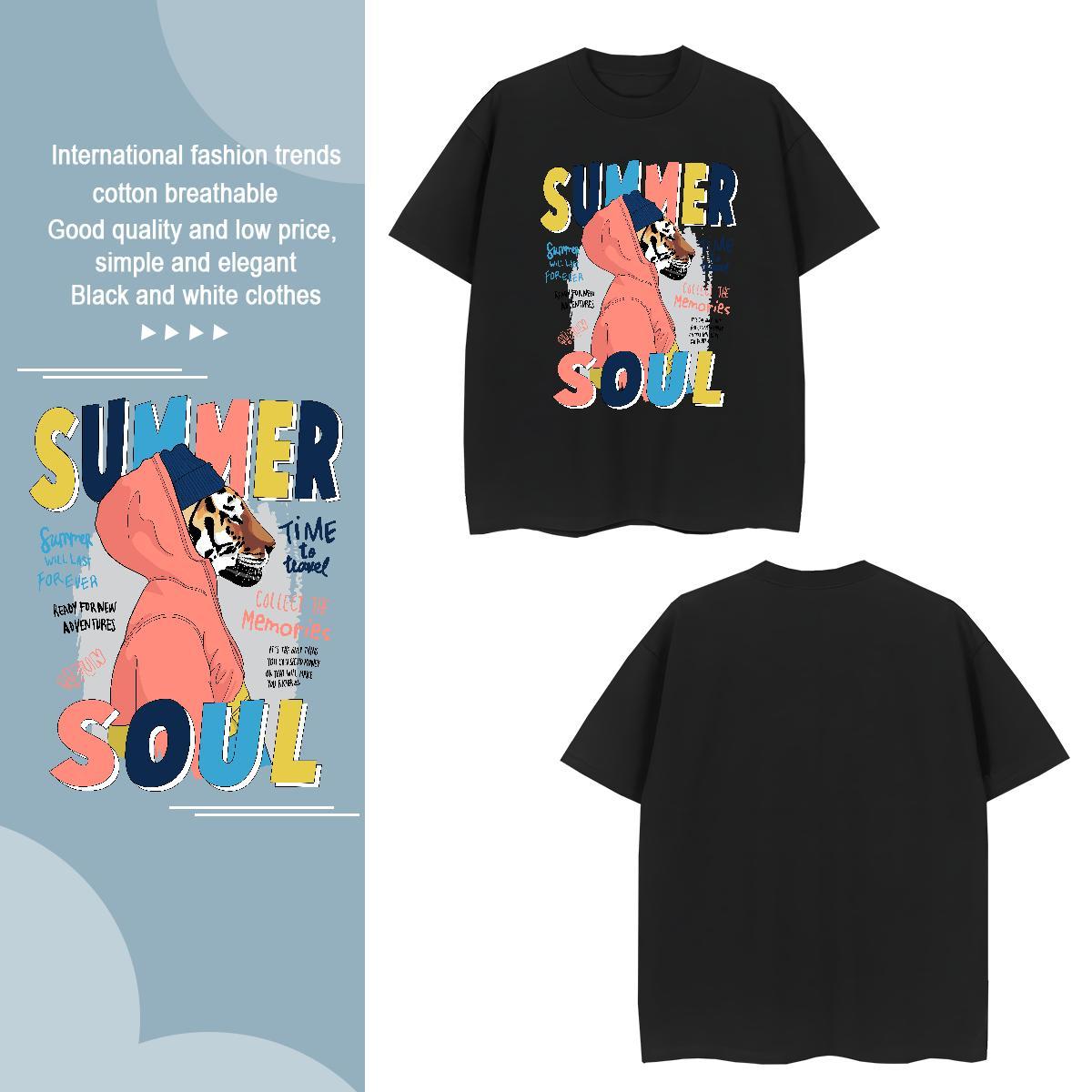 T-Shirts 230g 100% Cotton tiger Spring Summer Short Sleeve O-Neck Anime Print Men Clothes T-Shirt Fashion Soft Tee Shirt