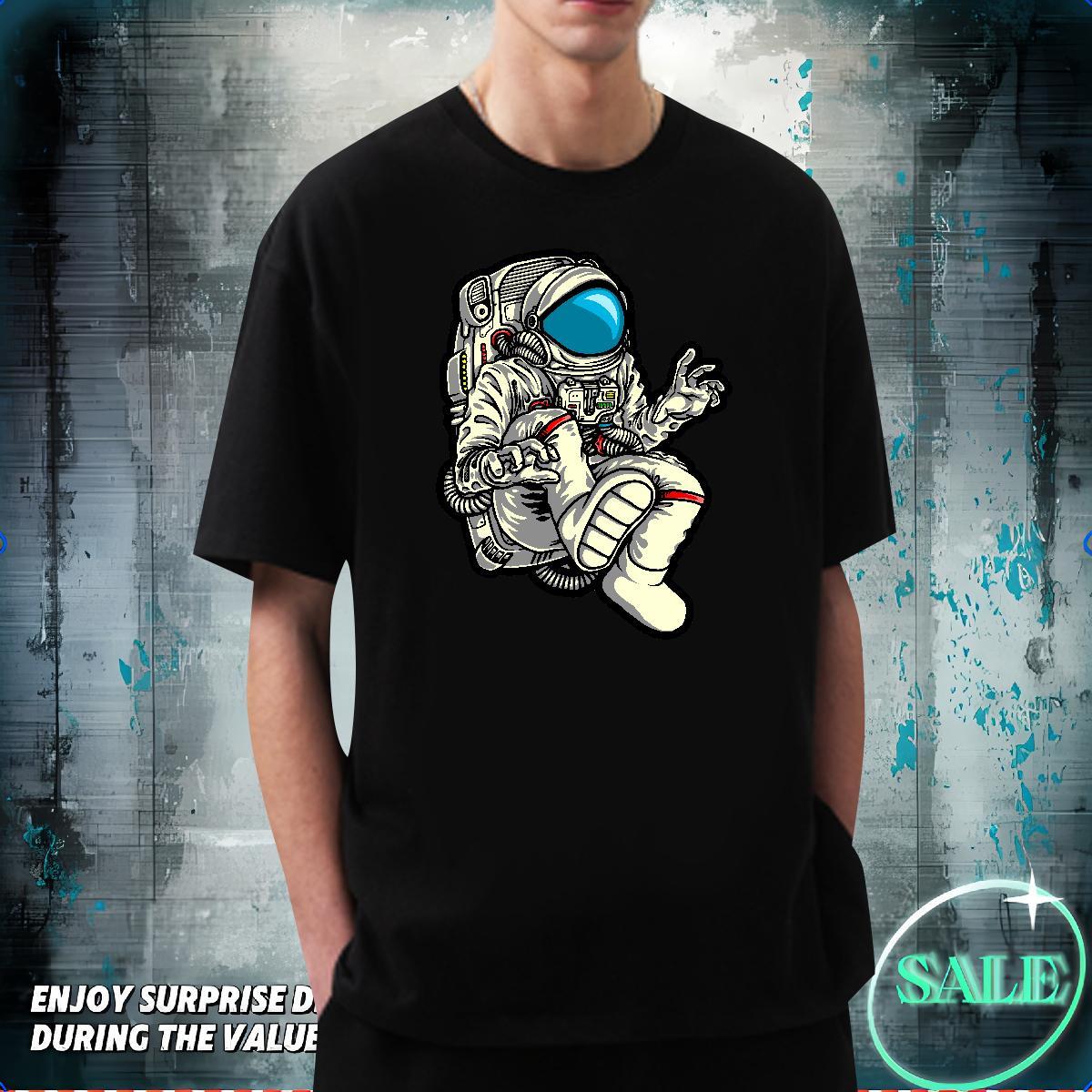 T Shirts Men 230g Cotton cosmonaut High Street Hip Hop Breathable Crew Neck DIY Printed Tshirt for Man Woman Fashion Casual High Quality Tops