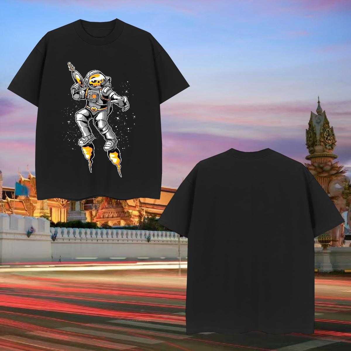 T Shirts Men 230g 100% Cotton cosmonaut Home Outdoor Crew Neck Plus Size Custom Couples T Shirts DIY Wholesale Tees