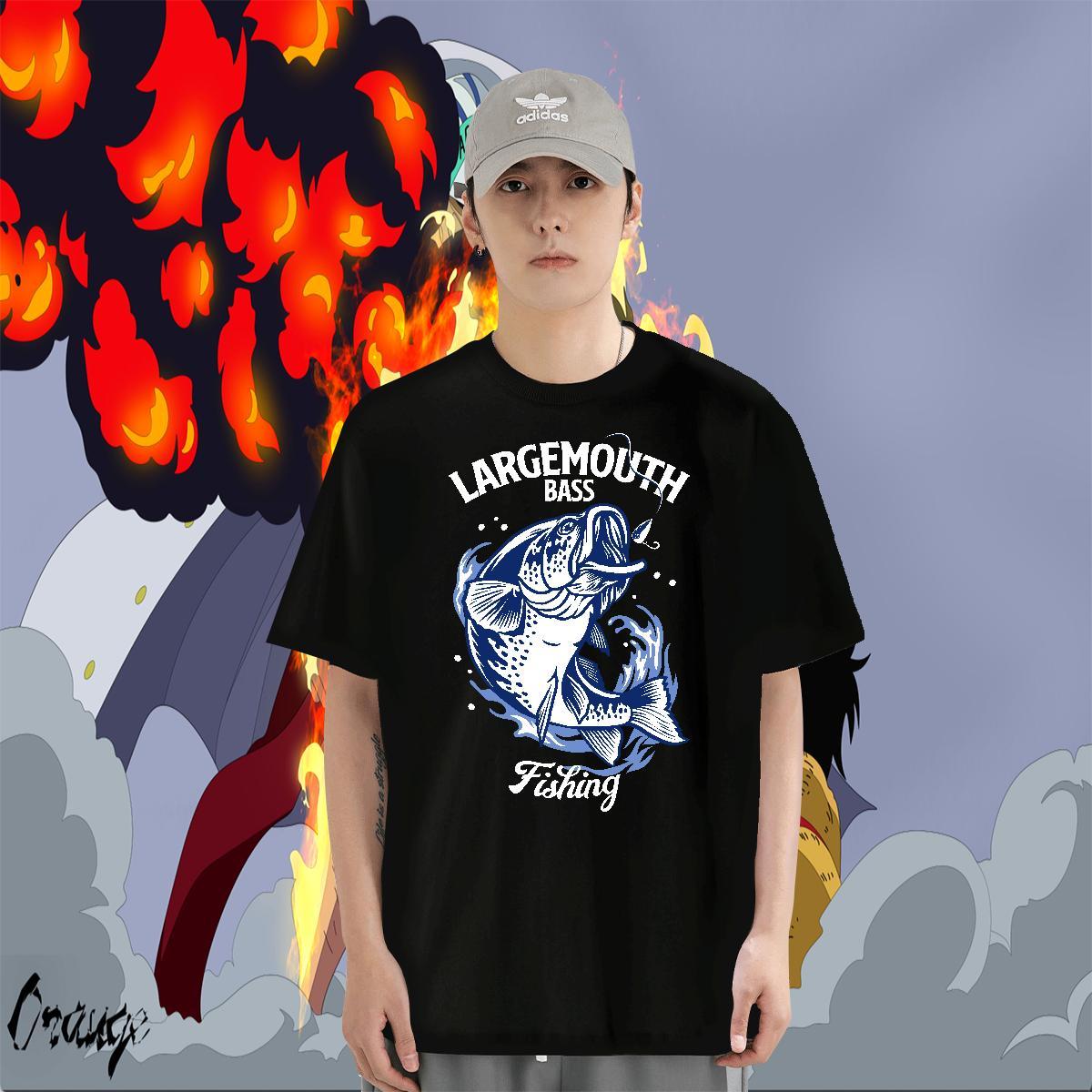 Free Shipping Men Clothes T-Shirt 230g Cotton Beach fish Oversized 4XL Crew Neck Classic Casual T shirt Tops Shirt