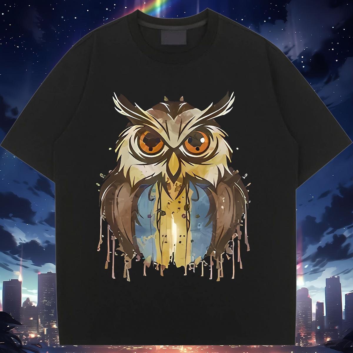 Unisex Woman T Shirts Breathable Short Sleeve Woman Tshirt Cartoon Floral Printing Owl Home Outdoor 230g Cotton 2024 Polos