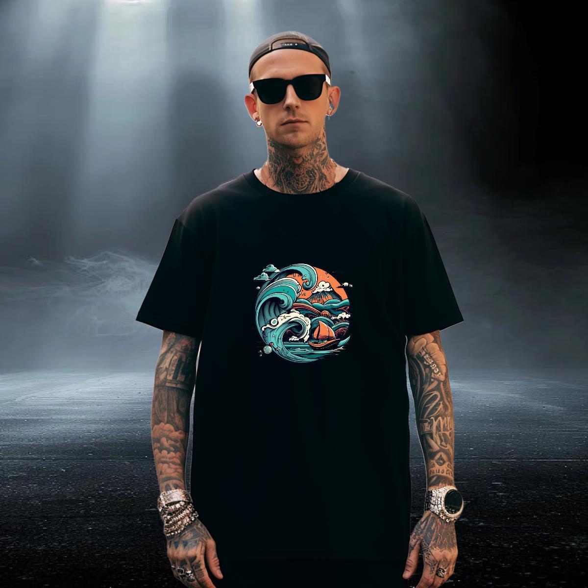 Loose Men Tops Tees 230g 100% Cotton Daily Outfit beach White Plus Size O Neck Short Sleeves Casual New T-Shirts Clothes