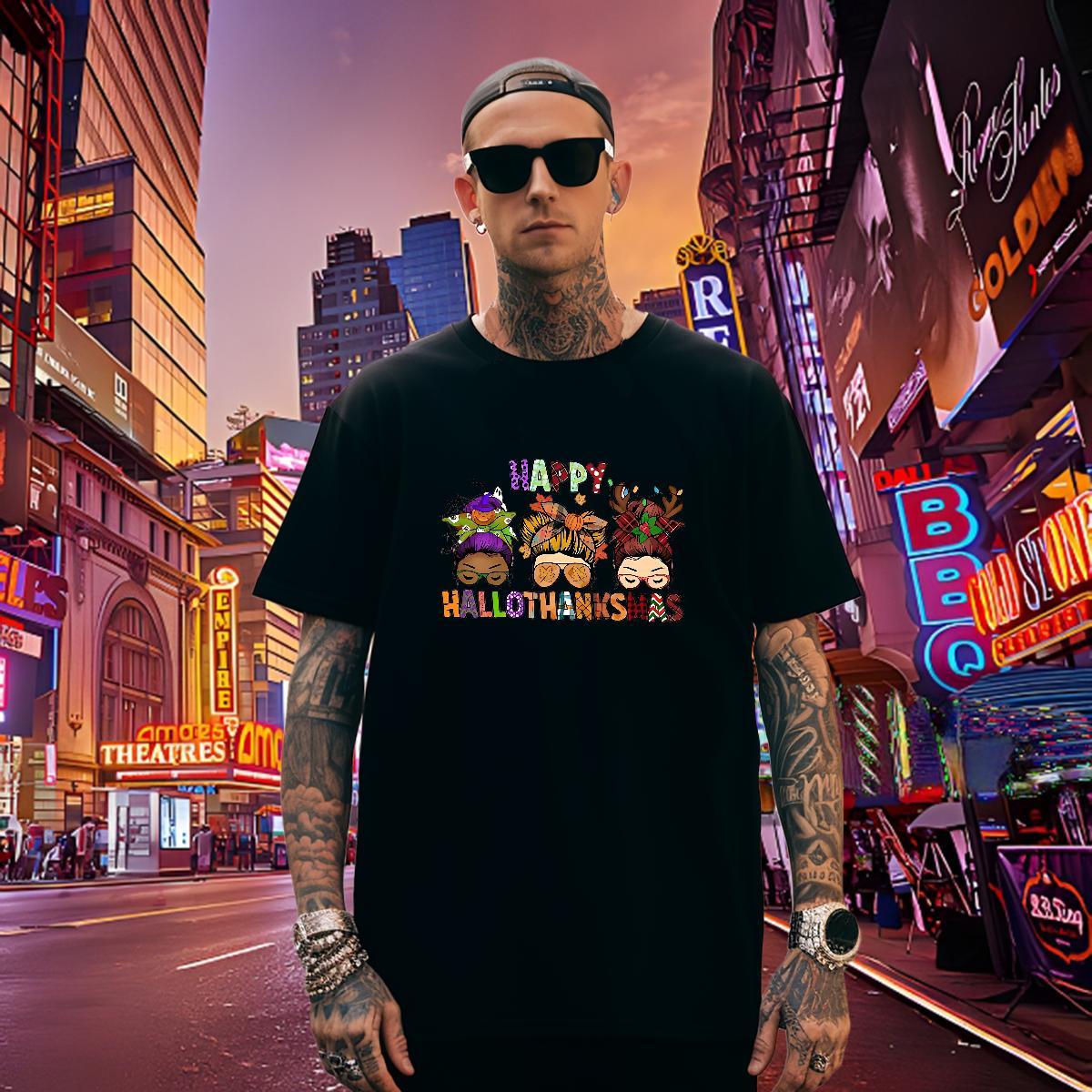 Loose Men Clothes T-Shirt 230g Pure Cotton halloween T-Shirts for Men Casual O-Neck Short Sleeve Cartoon Printing L-4XL DIY Customized Top Tees