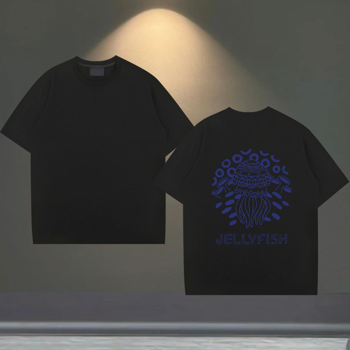 2024 New T Shirts Men 230g 100% Cotton jellyfish Street Tees Breathable Soft Brand Mens Tshirts Cartoon Print