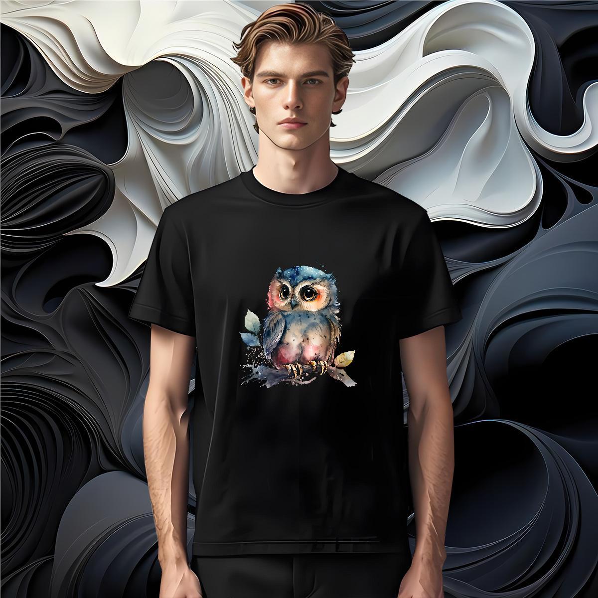 Mens T Shirts 230g 100% Cotton Owl Sports Casual Round Neck Short Sleeve Black Oversized Men Tees Customized High Quality Tees Shirts