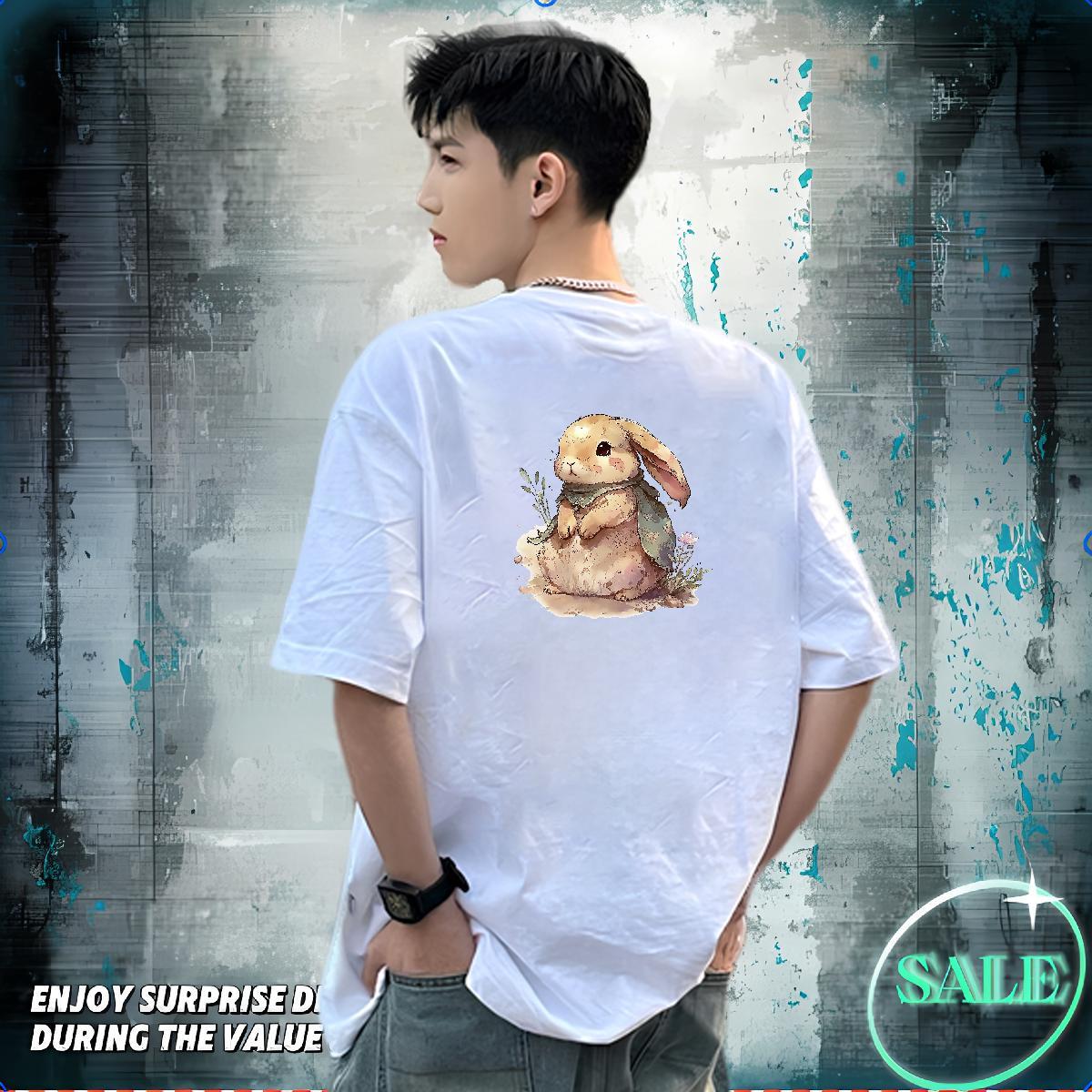 Classic Casual T-Shirts 230g Pure Cotton rabbit Outdoor Tees Breathable Popular Men Tops Tees Plus Size Custom