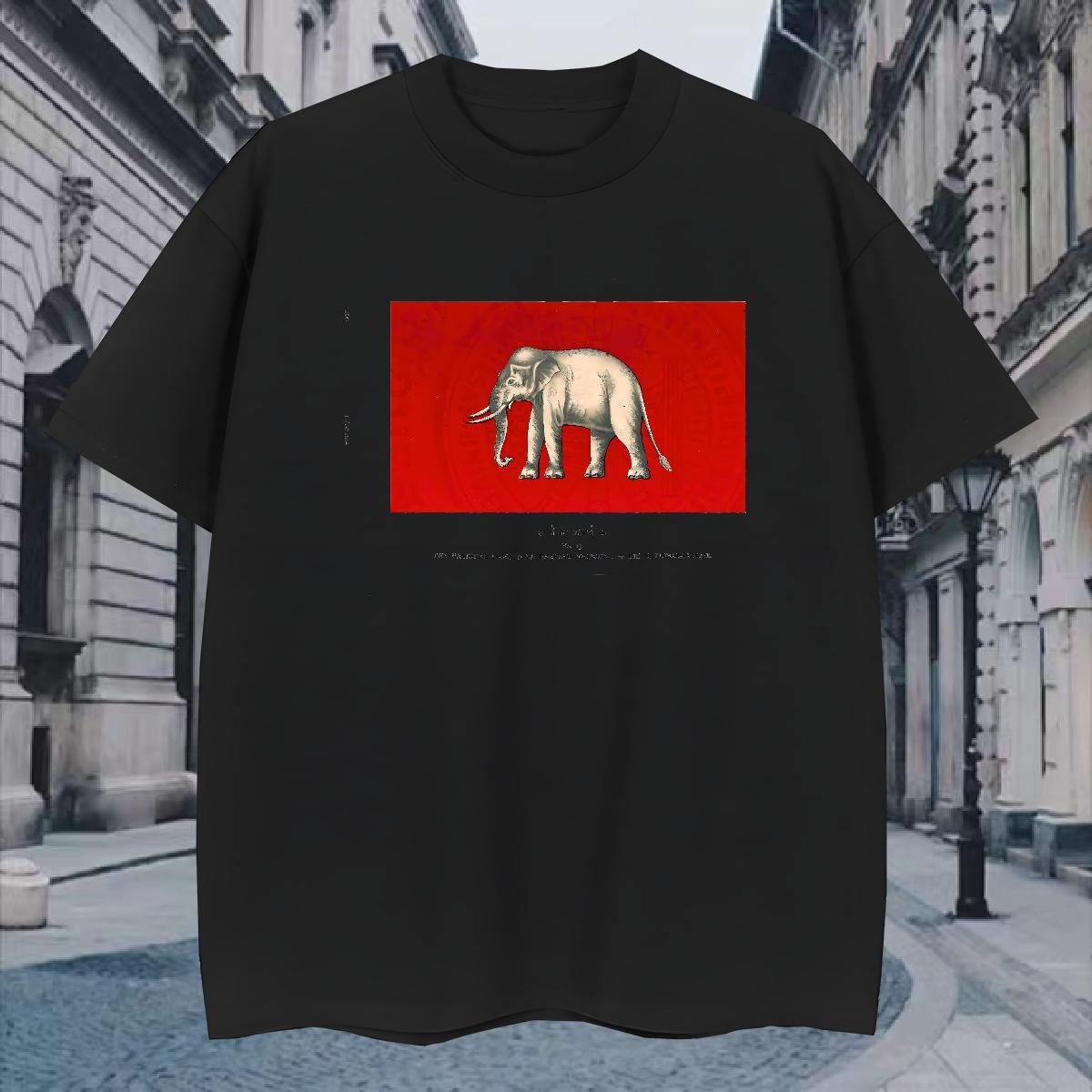 T Shirts Men 230g Cotton elephant Beach O-Neck Short Sleeve DIY Printed Couples T Shirts Casual New Loose Fit Wear