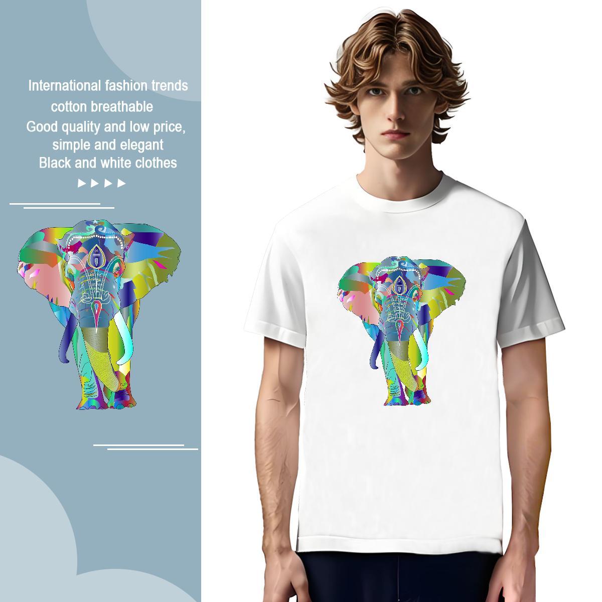 Man T Shirts 230g Pure Cotton Elephant Beach Breathable Short Sleeve Oversized Tshirt for Man Woman Fashion New Unisex Top Tees