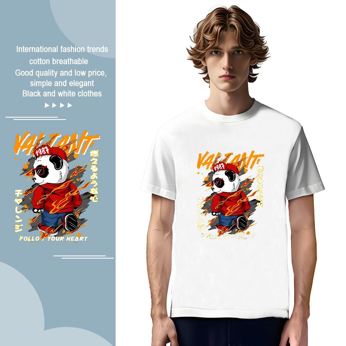 T Shirts Men 100% Cotton 230g panda Street Casual Breathable Crew Neck Black White Couples T Shirts Designer Comfortable Tshirts
