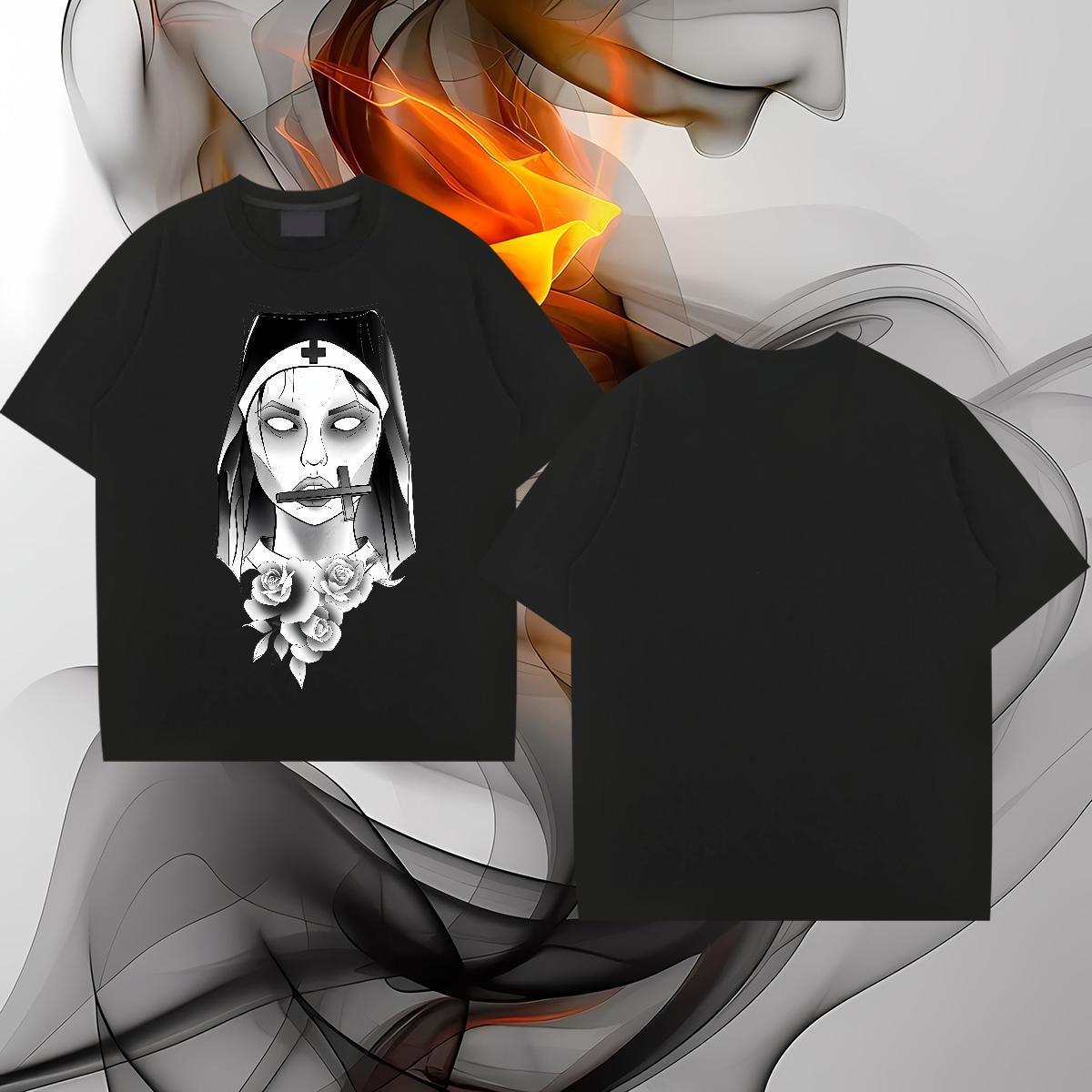 Man T Shirts 100% Cotton 230g nun Anime Printing Street Breathable Crew Neck DIY Logo Oversized Men Tops Tees Fashion Design Free Shipping Tees Shirts