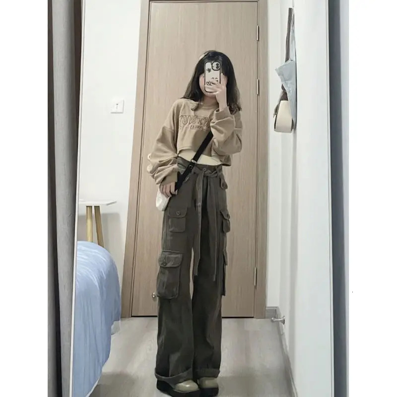 150cm Petite girls American High Street Workwear Jeans Women low-Waisted Straight-leg Wide-leg Mopping The Floor XS Appear High 240806