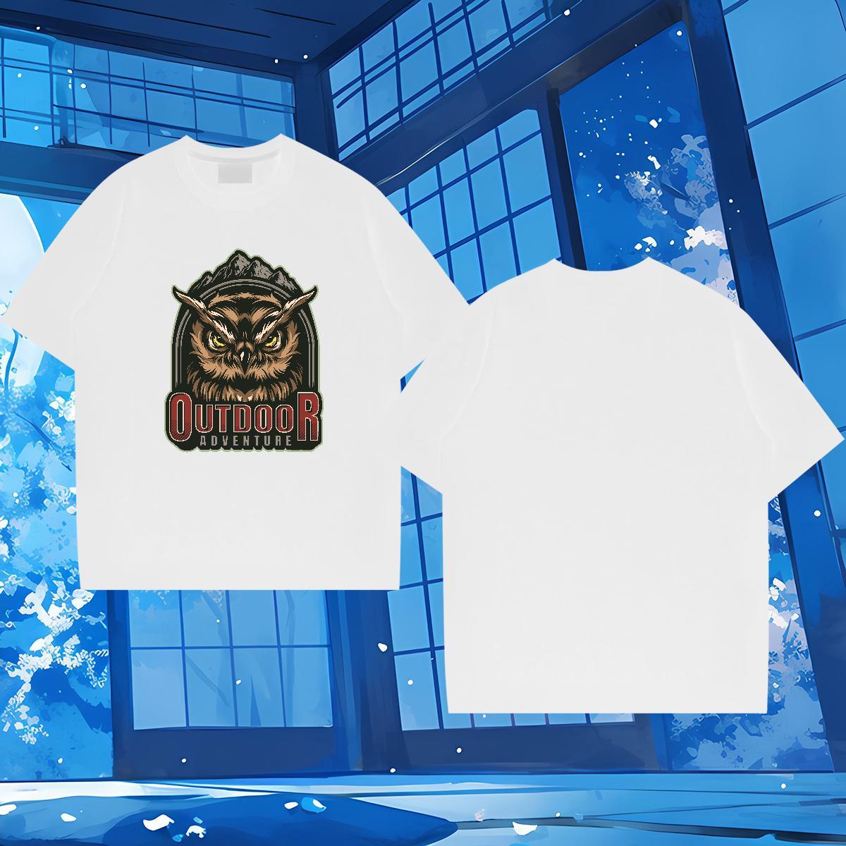 New Designer T-Shirts for Men 100% Cotton 230g Owl Spring Summer Top Tees Breathable Short Sleeve High Quality Tshirts Anime Print