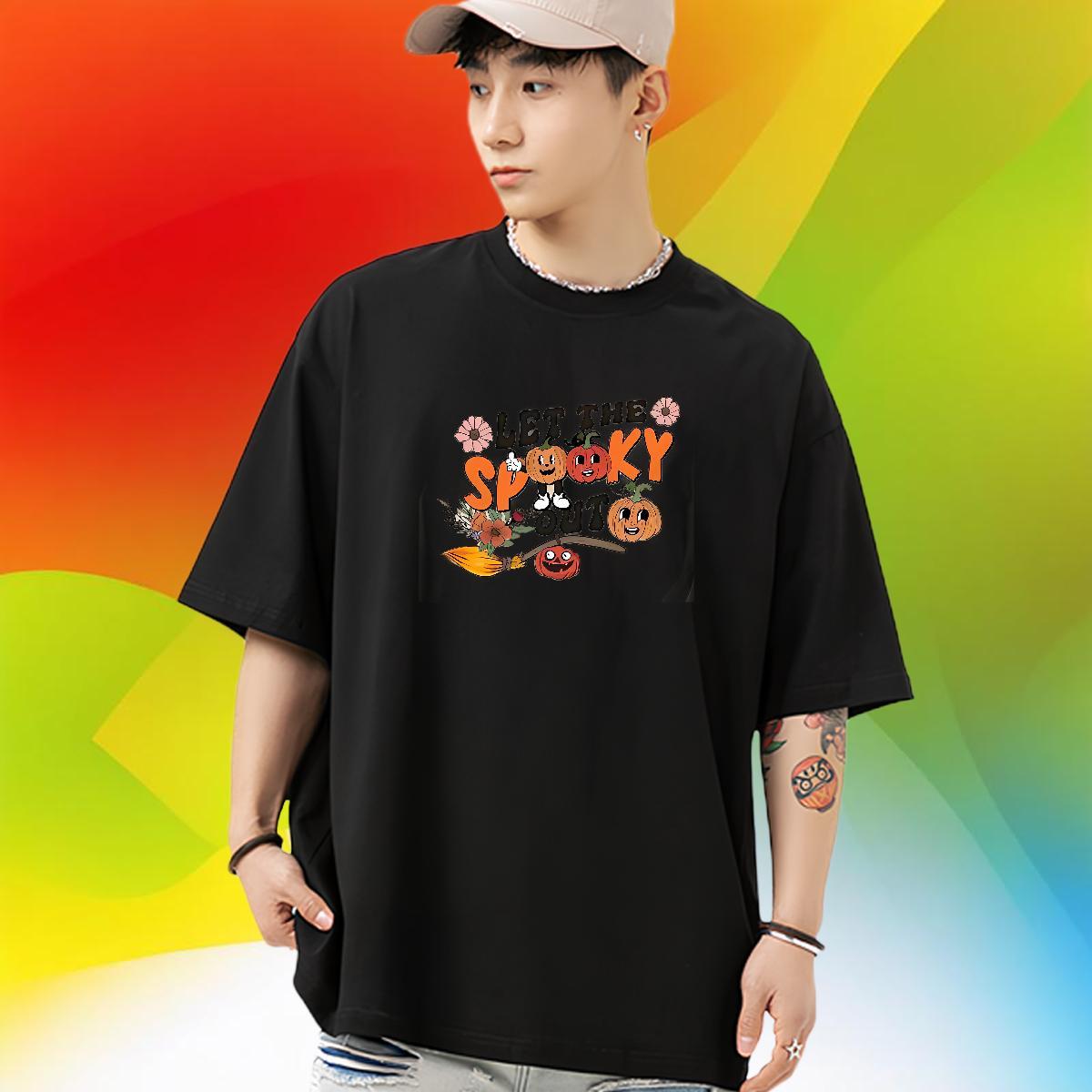 Customized T shirt 230g 100% Cotton pumpkin Street Casual Polos Breathable Short Sleeve Wholesale Tshirt for Man Woman Black Oversized