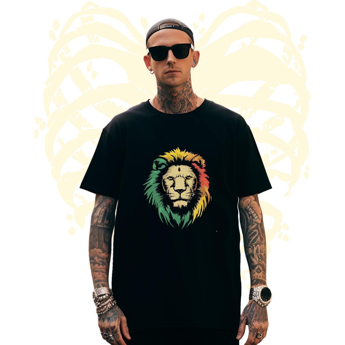 Classic Tshirts 100% Cotton 230g lion Men T Shirts Home Outdoor Breathable Short Sleeve Oversized 3XL 4XL Free Shipping Wear
