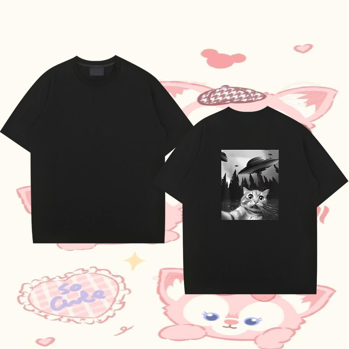 2024 T Shirt For Man 230g Cotton cat Anime Printing Street Wear Crew Neck Comfortable Tshirt for Man Woman Cartoon Print