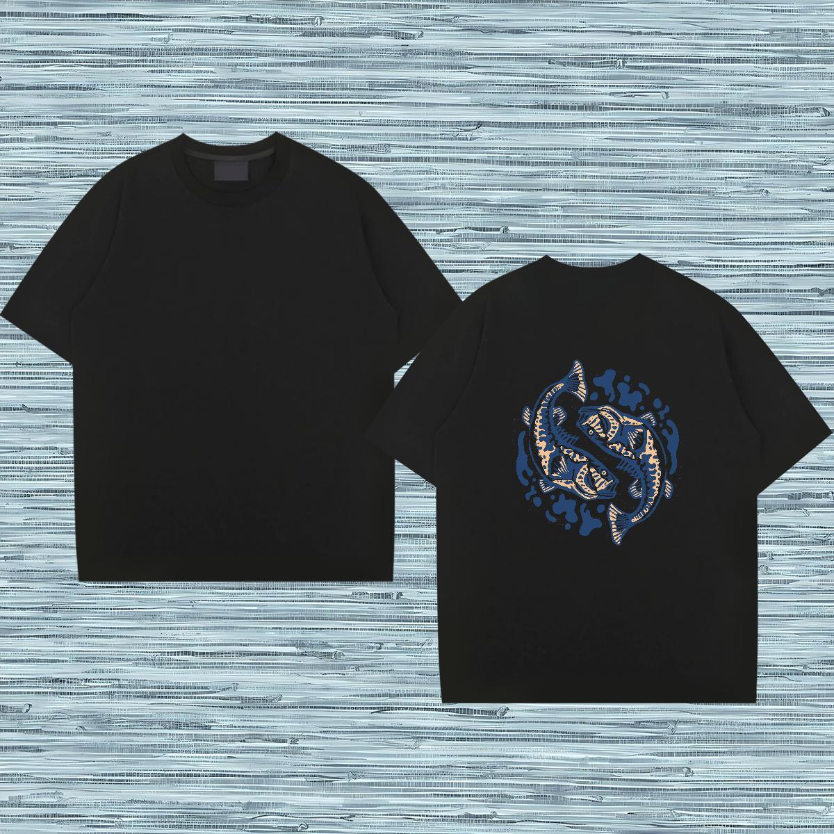 2024 New T shirt 230g Cotton fish Sports Casual Tops Tees Short Sleeve O-Neck Designer Men Tshirts Custom Print Oversized