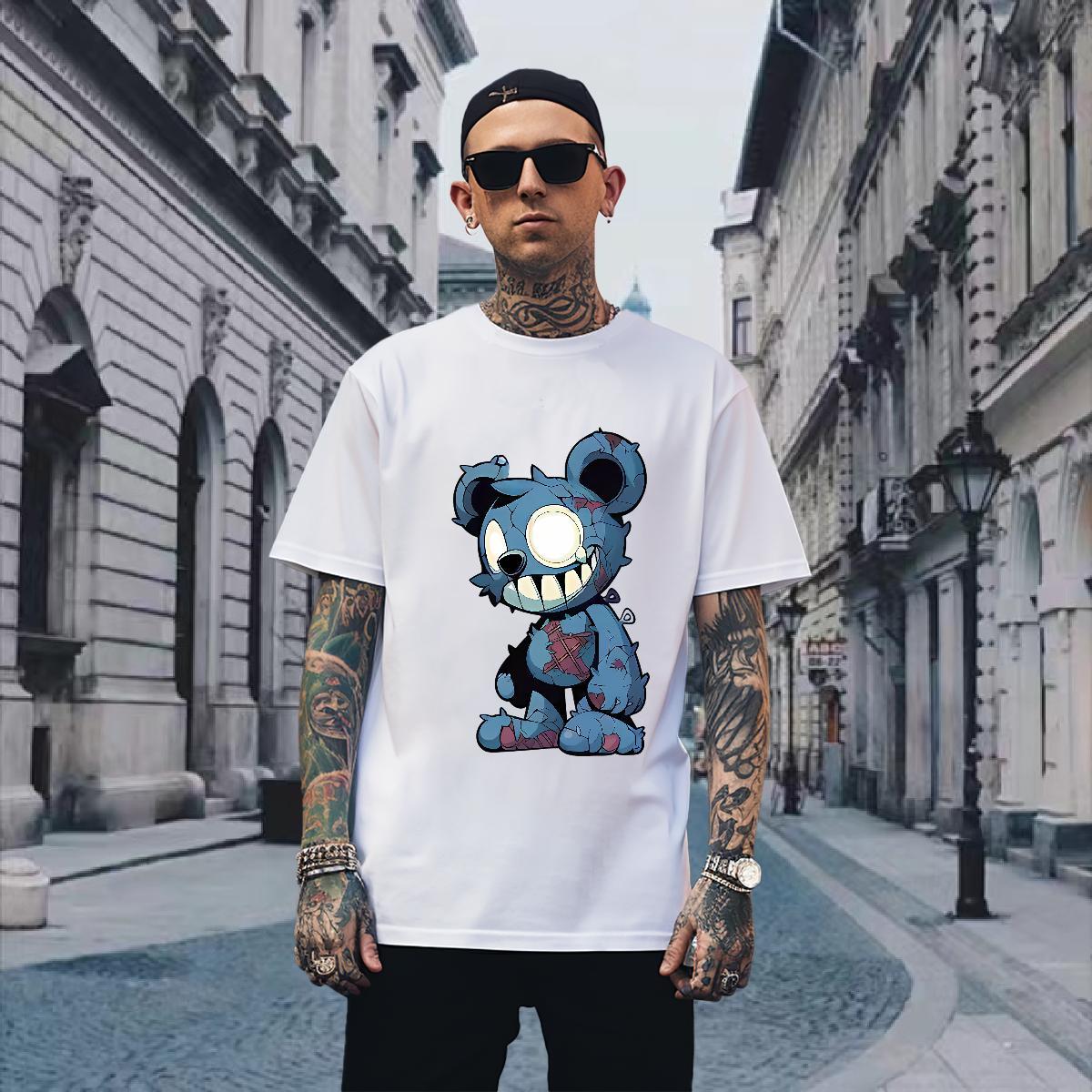 T shirt 100% Cotton 230g bear Hip Hop Street O-Neck Short Sleeve Skull Men Tees Classic Casual Wholesale Tees Shirts