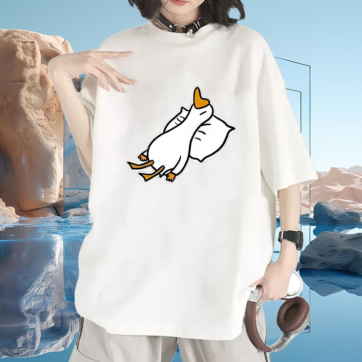 Female T-Shirts for Women Short Sleeve O-Neck Unisex Tshirts White Plus Size duck Street Casual 230g Cotton Brand Tees