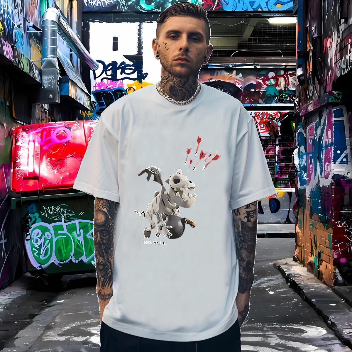 Mens T Shirts 230g Cotton dinosaur Casual Beach Breathable Crew Neck Anime Print Men Tshirts Wholesale High Quality Tops