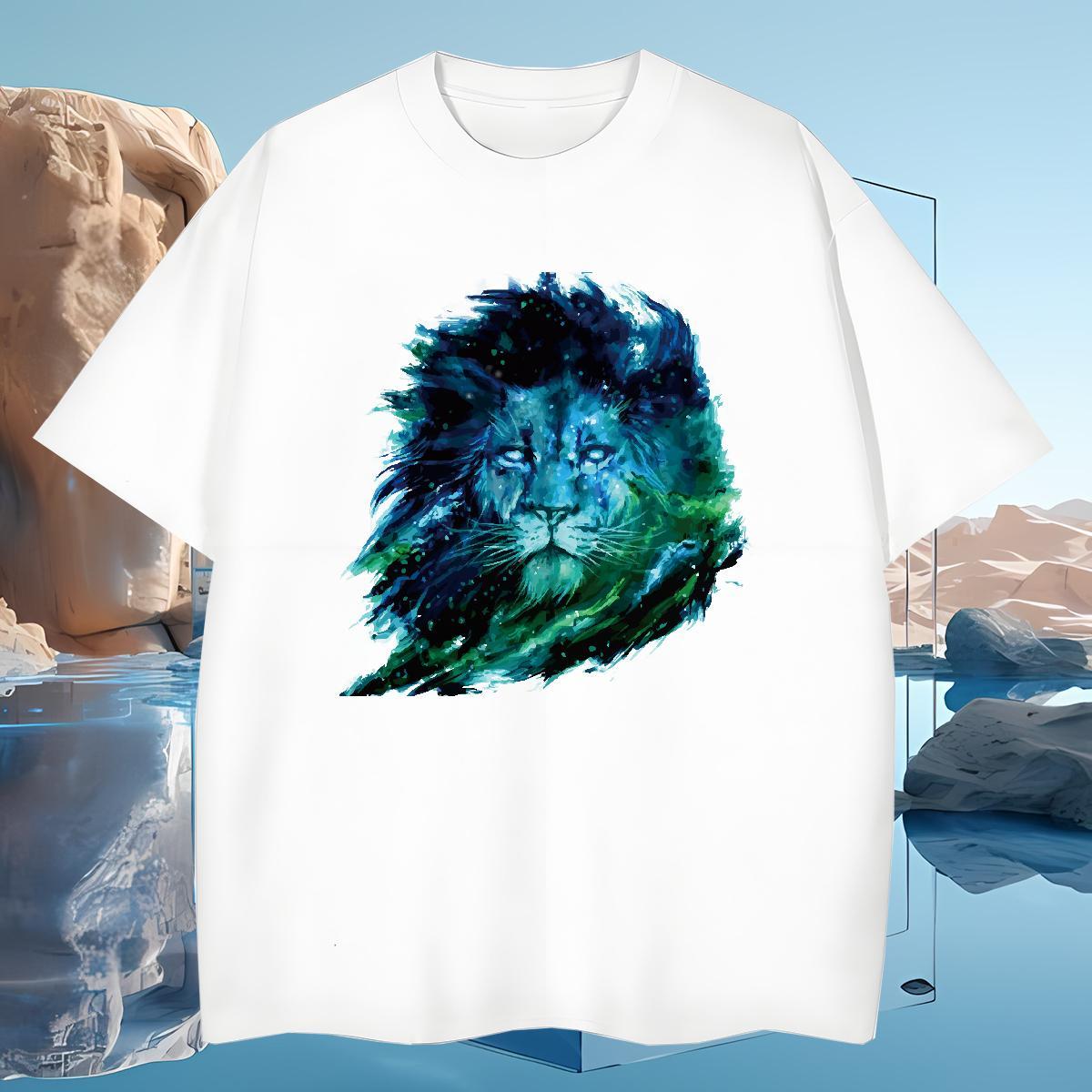 Mens T Shirts 230g 100% Cotton lion Sport Crew Neck Breathable Graphic Mens Tshirts 2024 New Soft Tee Shirt