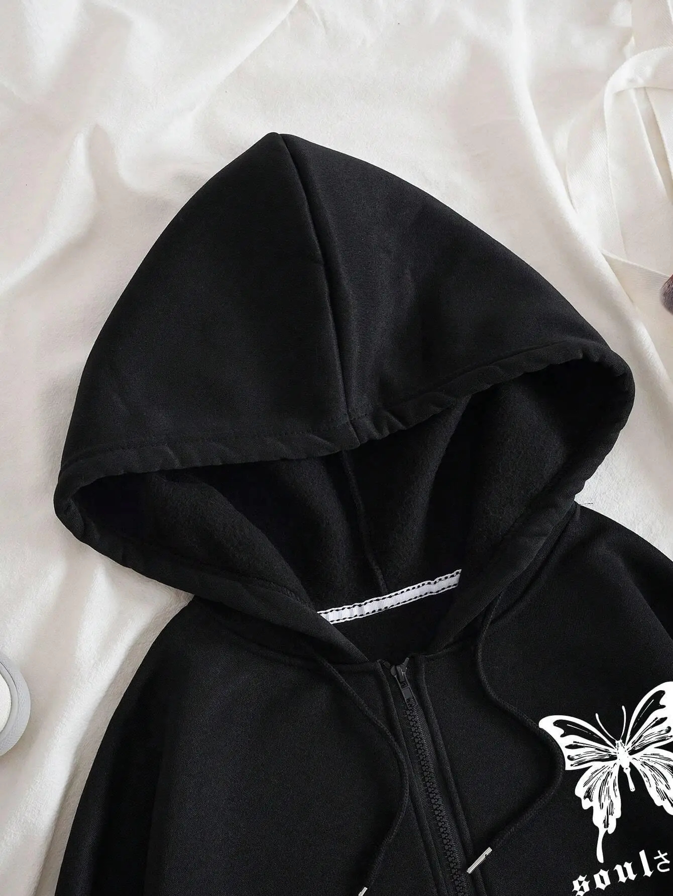 Simple Butterfly Letter Printed Zipper Hoodie Women Comfortable Warm Fleece Loose Clothing Casual Street Female Sportswears 240806