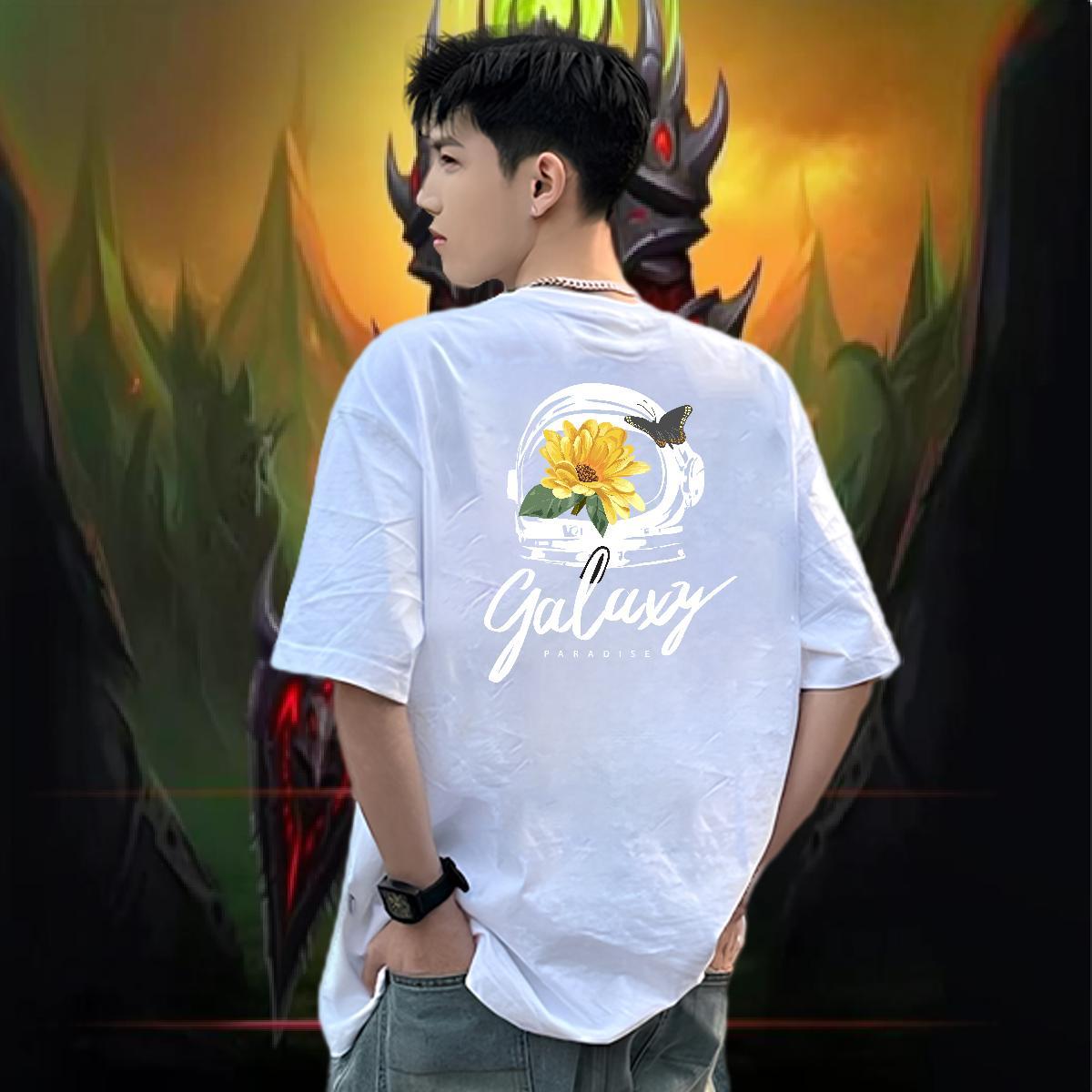 Wholesale T shirt 230g Pure Cotton flower Sports Casual Tops Crew Neck Breathable TOP Quality Men Tees Skull