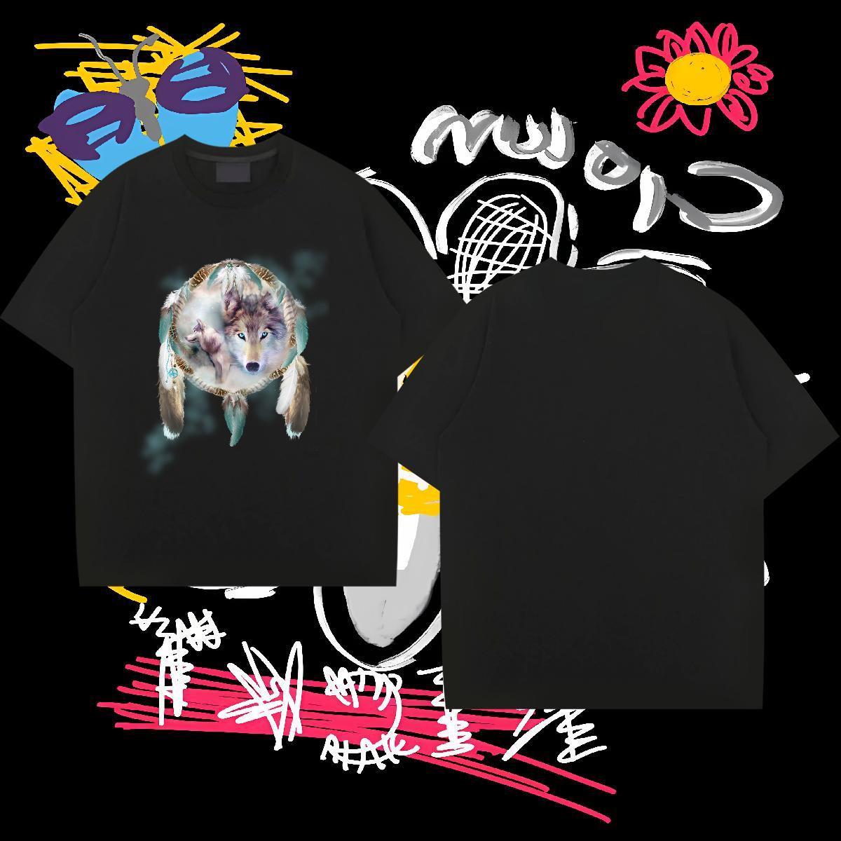 Custom Man T Shirts 230g 100% Cotton wolf Anime Printing Street Tops Tees Breathable Crew Neck Brand Men Tshirts Oversized 4XL