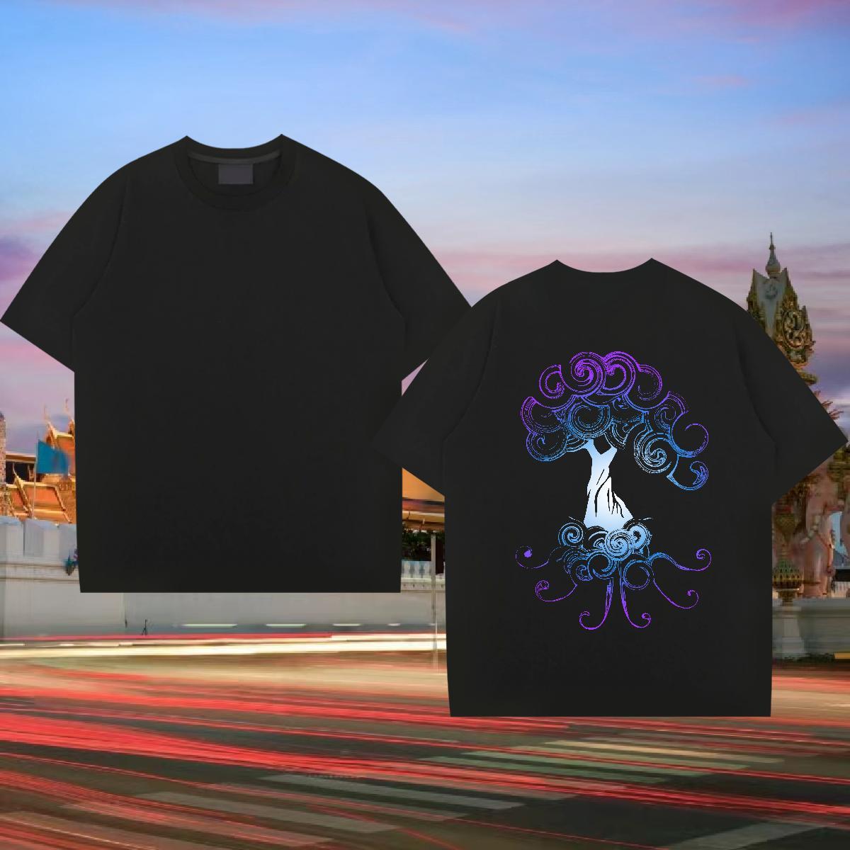 Free Shipping T shirt 230g 100% Cotton tree Anime Printing Street Wear Pure Cotton Popular Couples T Shirts DIY Anime