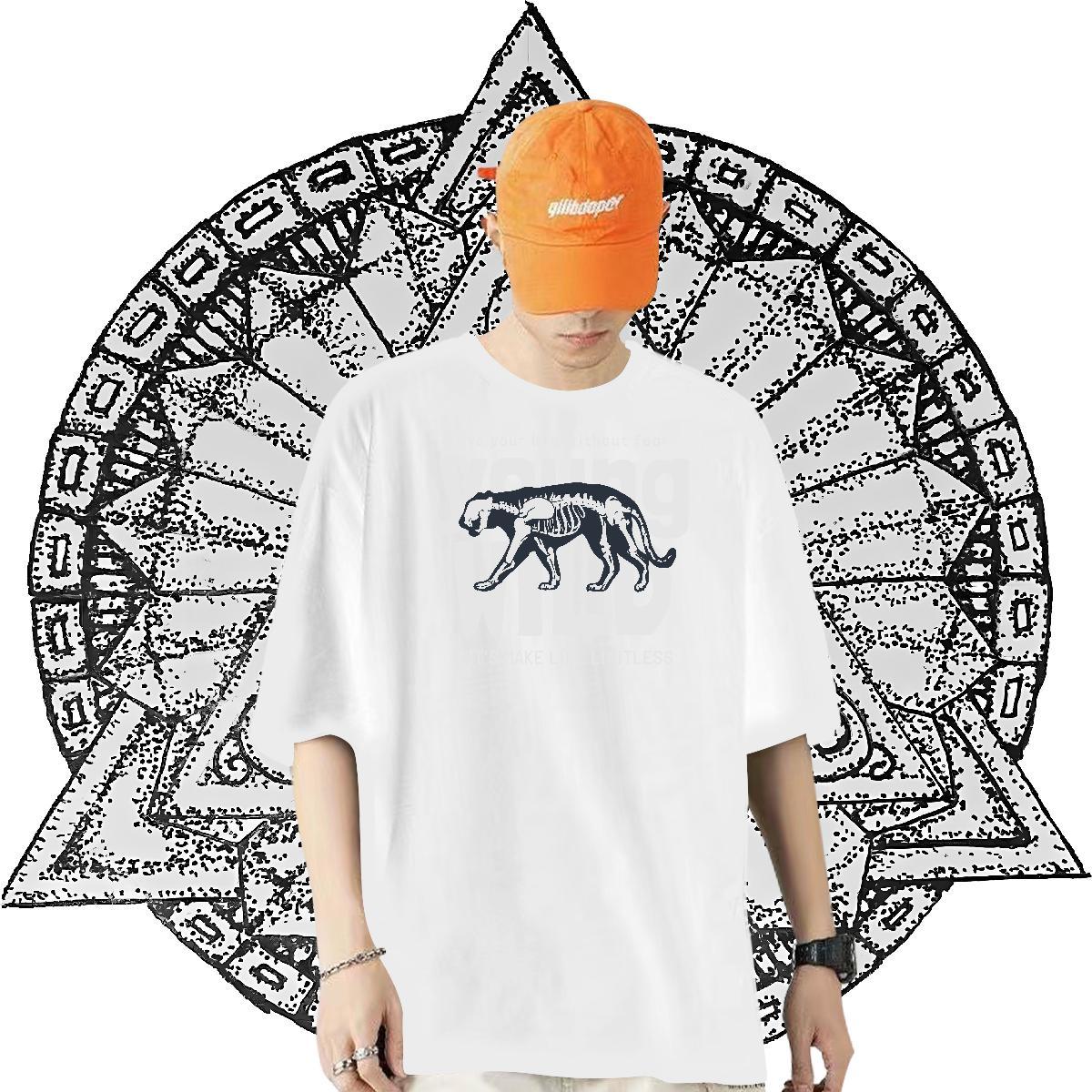 Classic Casual Man T Shirts 230g Pure Cotton High Street Hip Hop Tees Breathable Soft Cool Design Men Tops Tees Cartoon Print